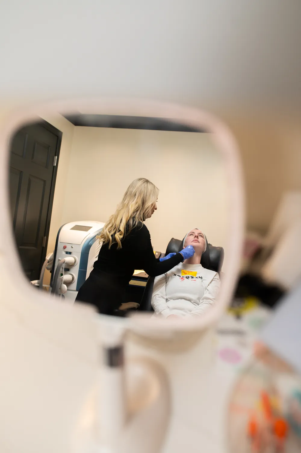 Reflection of patient in mirror